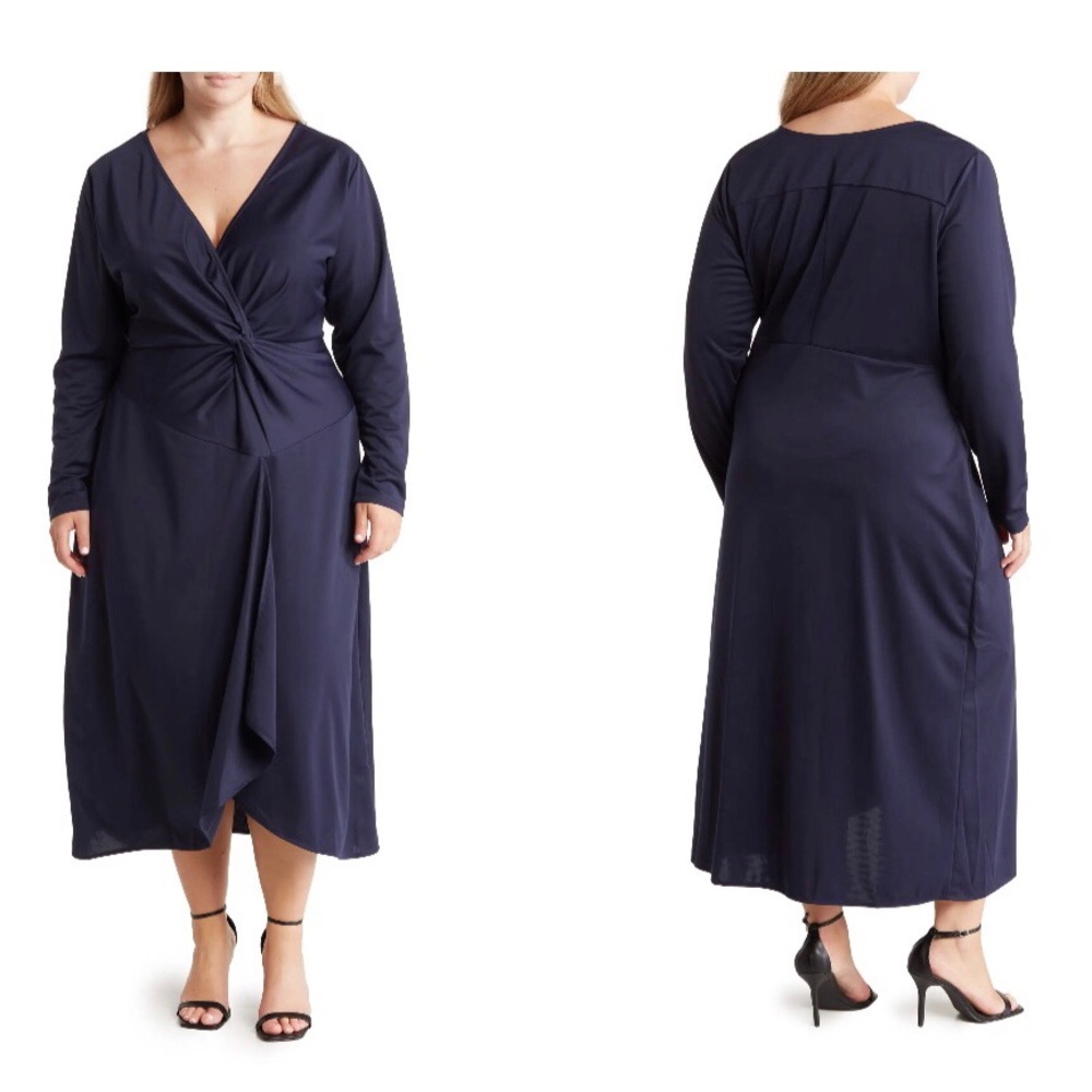 NEW Stitchdrop Dress Navy Front Twist Long Sleeves 2X NWOT